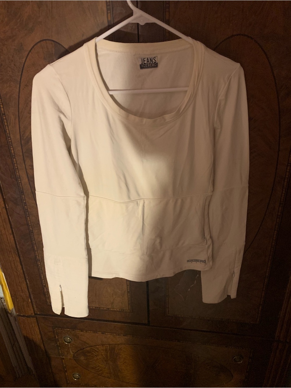Cream Long-Sleeve Scoop on Neck Top, size 42